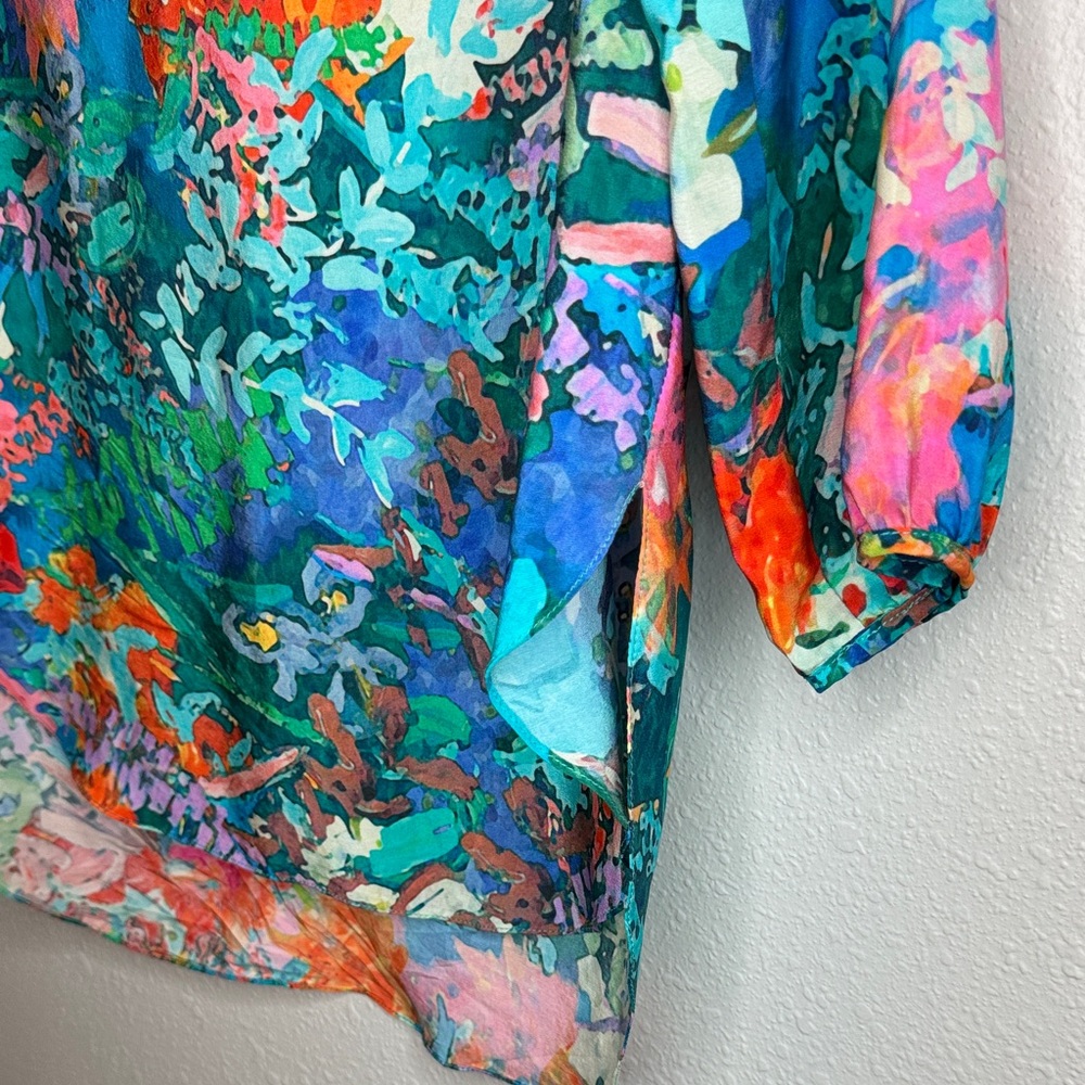 Amanda Uprichard Watercolor Multicolor Floral 100% Silk‎ Blouse - medium - Picture 7 of 16